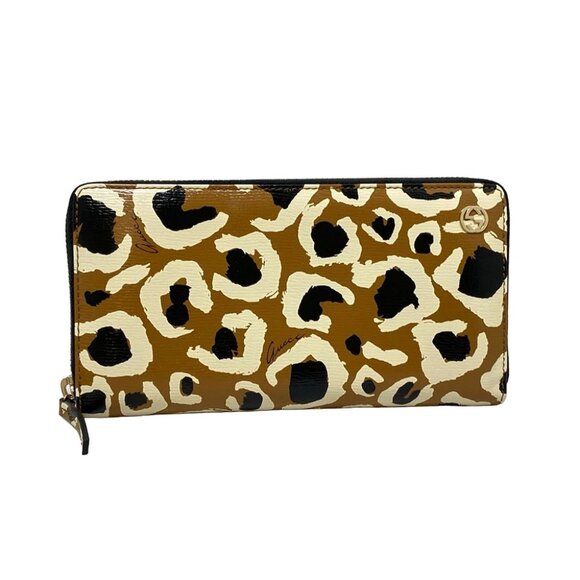 Auth GUCCI Betty Brown Cream Black Leather Long Wallet - Picture 1 of 6